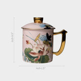 Elegant Lotus Design Porcelain Mug with Golden Handle.