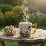 Elegant Lotus Design Porcelain Mug with Golden Handle