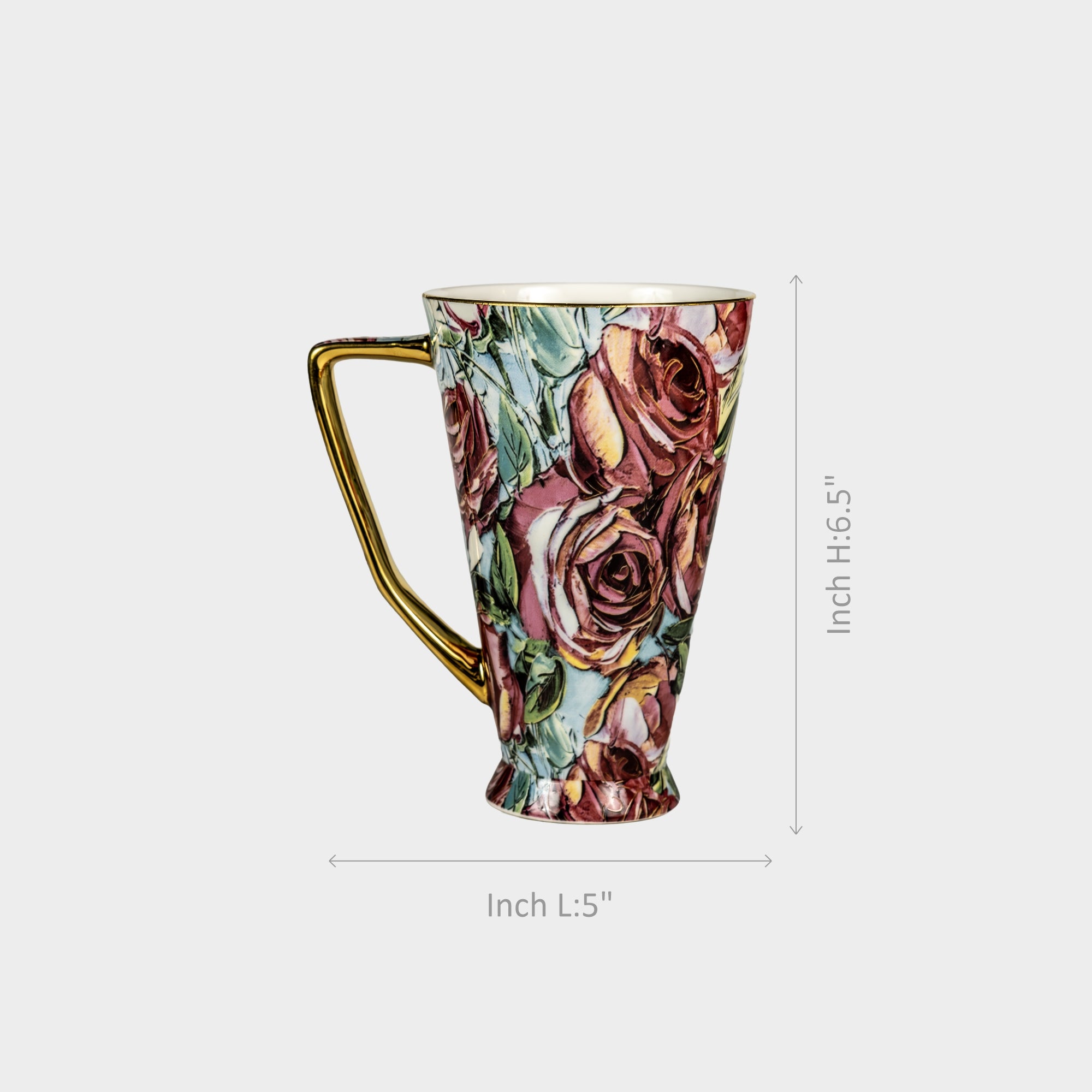 Floral Print Porcelain Mug with Golden Handle.