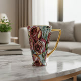 Floral Print Porcelain Mug with Golden Handle