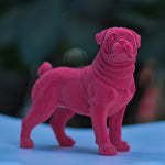 Fuchsia Velvet-Finish Resin Pug Sculpture