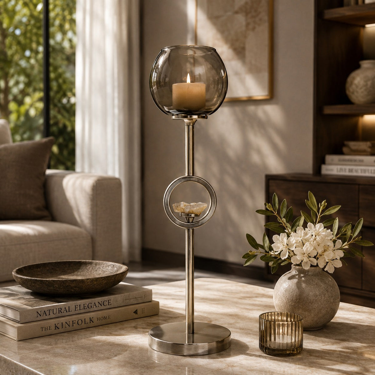 Glass Votive Candle Stand with Metal Base
