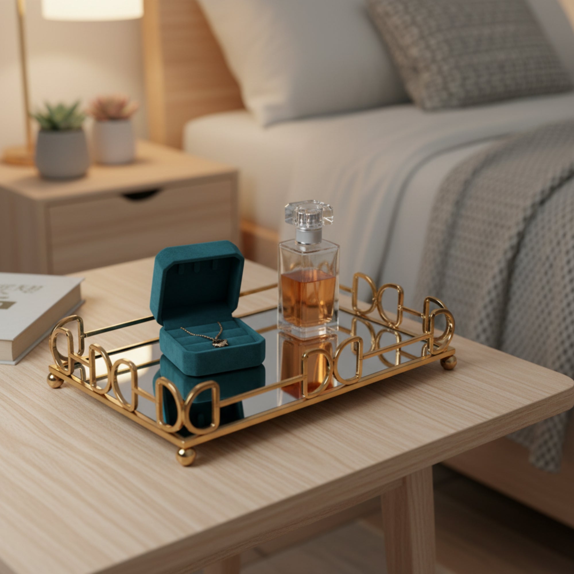 Gold Metal Mirror Tray – Decorative Vanity & Table Organizer