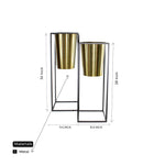Gold Metal Planters with Black Rectangular Stand Set of 2.