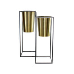 Gold Metal Planters with Black Rectangular Stand Set of 2