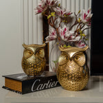 Gold Resin Owl Figurines with Crystal Accents