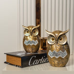 Gold Silver Resin Owl Figurines with Crystal Accents