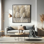 Golden Forest Elegance - Hand-Finished Canvas with Stone Accents