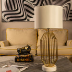 Golden Grated Metal Coop Table Lamp