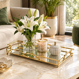 Golden Metal & Glass Tray