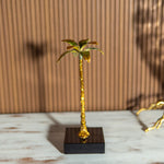 Golden Metal Palm Tree Sculpture with Marble Base.