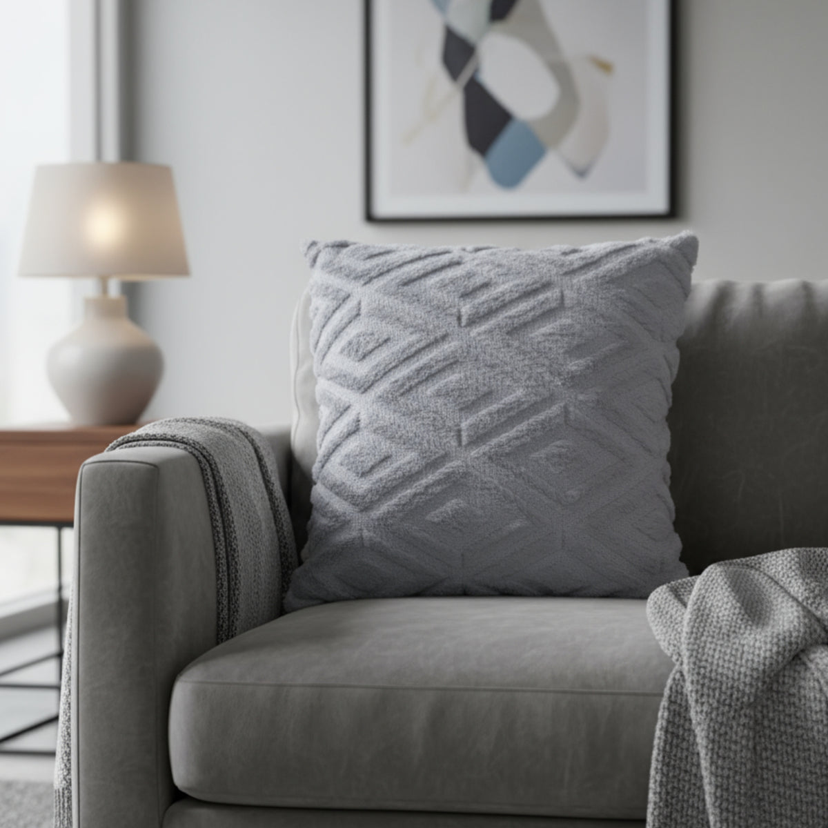 Gray Textured Diamond Cushion Cover.