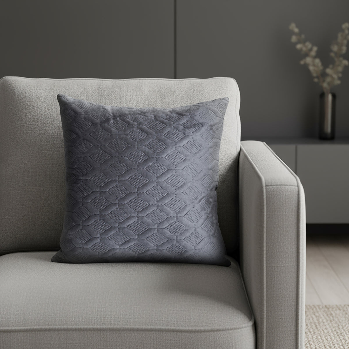  Gray Textured Diamond Pattern Cushion Cover