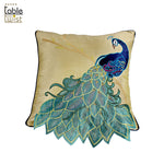 Green Embroidered Peacock Feather Luxury Cushion Cover