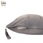 Grey Embroidered Velvet Beaded Fringed Hot Drill Butterfly Cushion Cover.