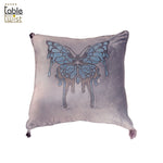 Grey Embroidered Velvet Beaded Fringed Hot Drill Butterfly Cushion Cover