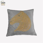 Grey Embroidered Velvet Beaded Horse Head Cushion Cover, a masterpiece of equestrian style.