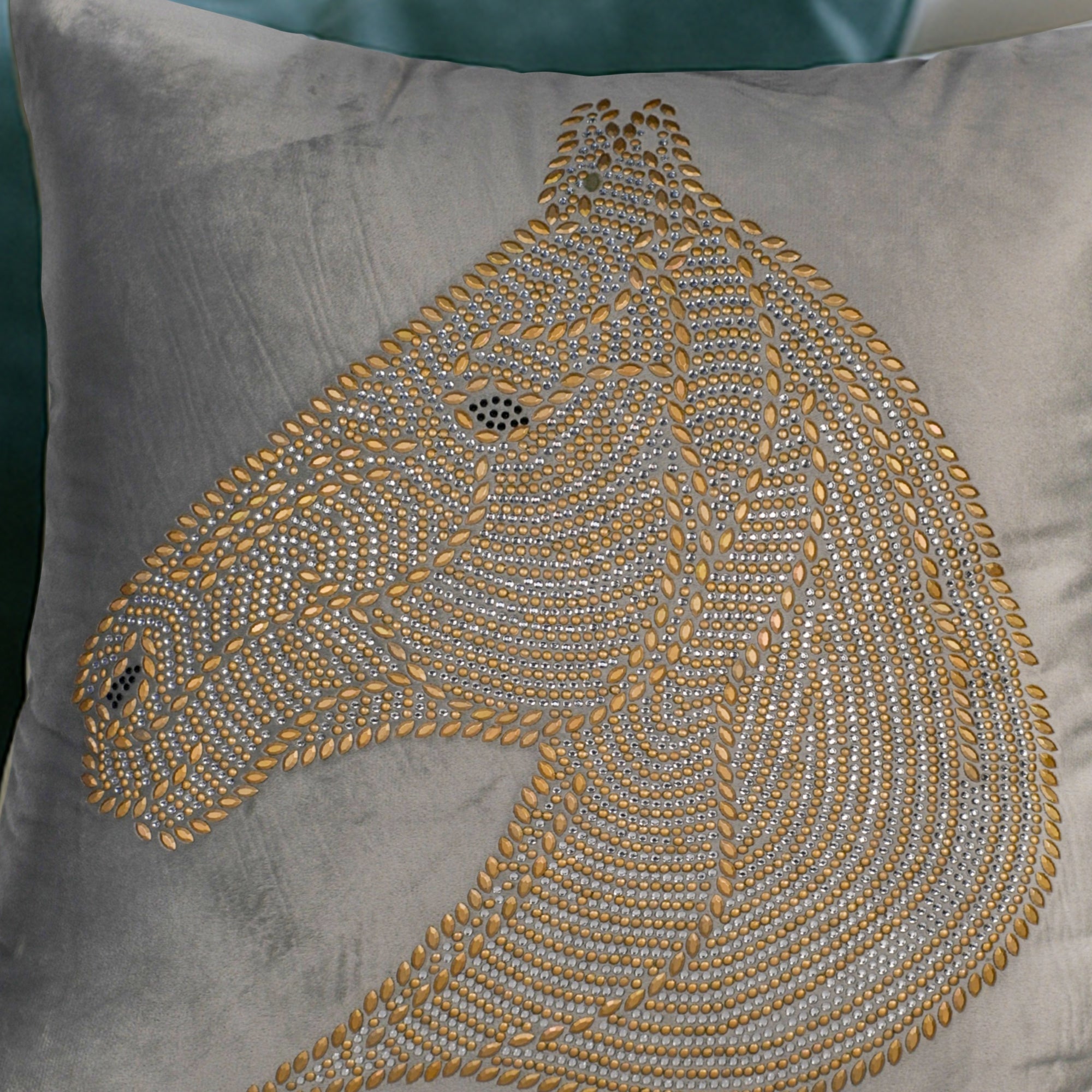 Grey Horse Head Embroidered Cushion.