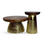 Hammered Wood and Iron Center Table and Side Table
