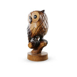 Hand-Carved Medium Wooden Owl on Perch.