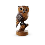 Hand-Carved Medium Wooden Owl on Perch