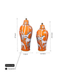 Large Orange Jars featuring horse designs with lid.