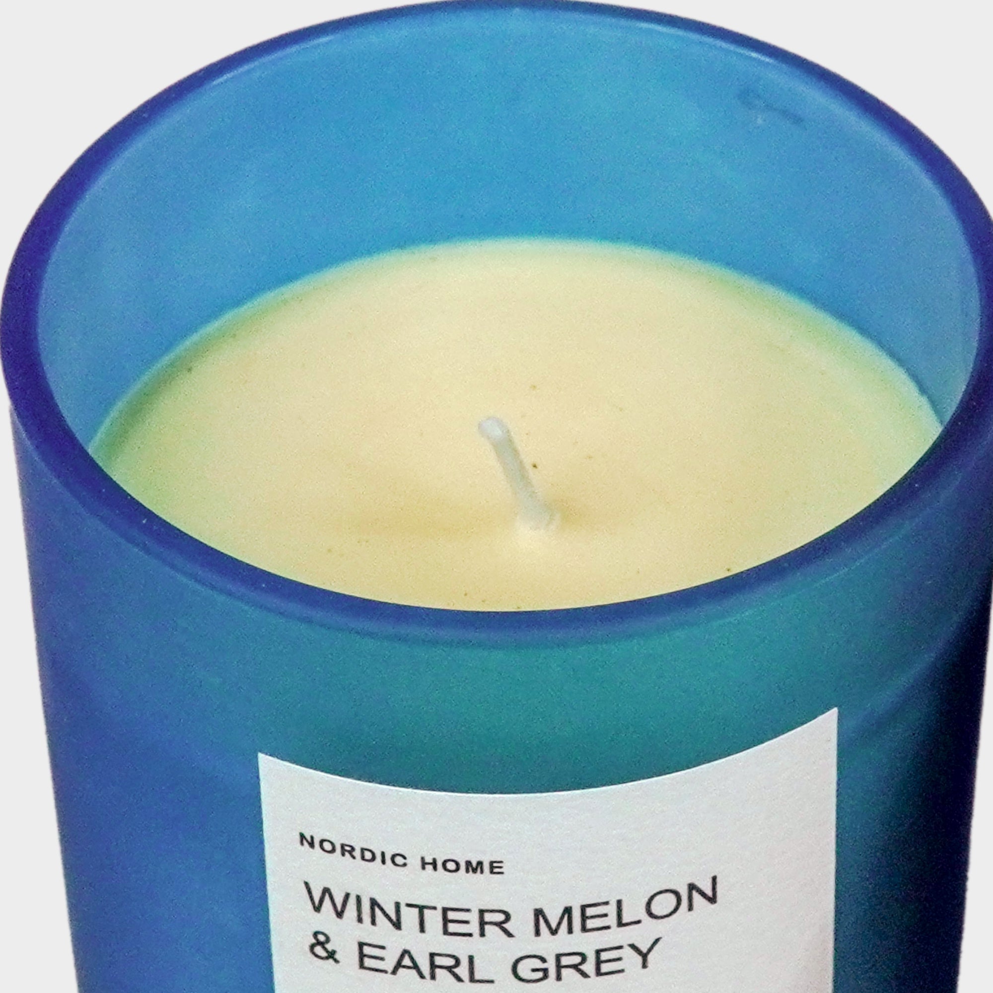 Luxury Aroma Candle in Blue Frosted Jar.