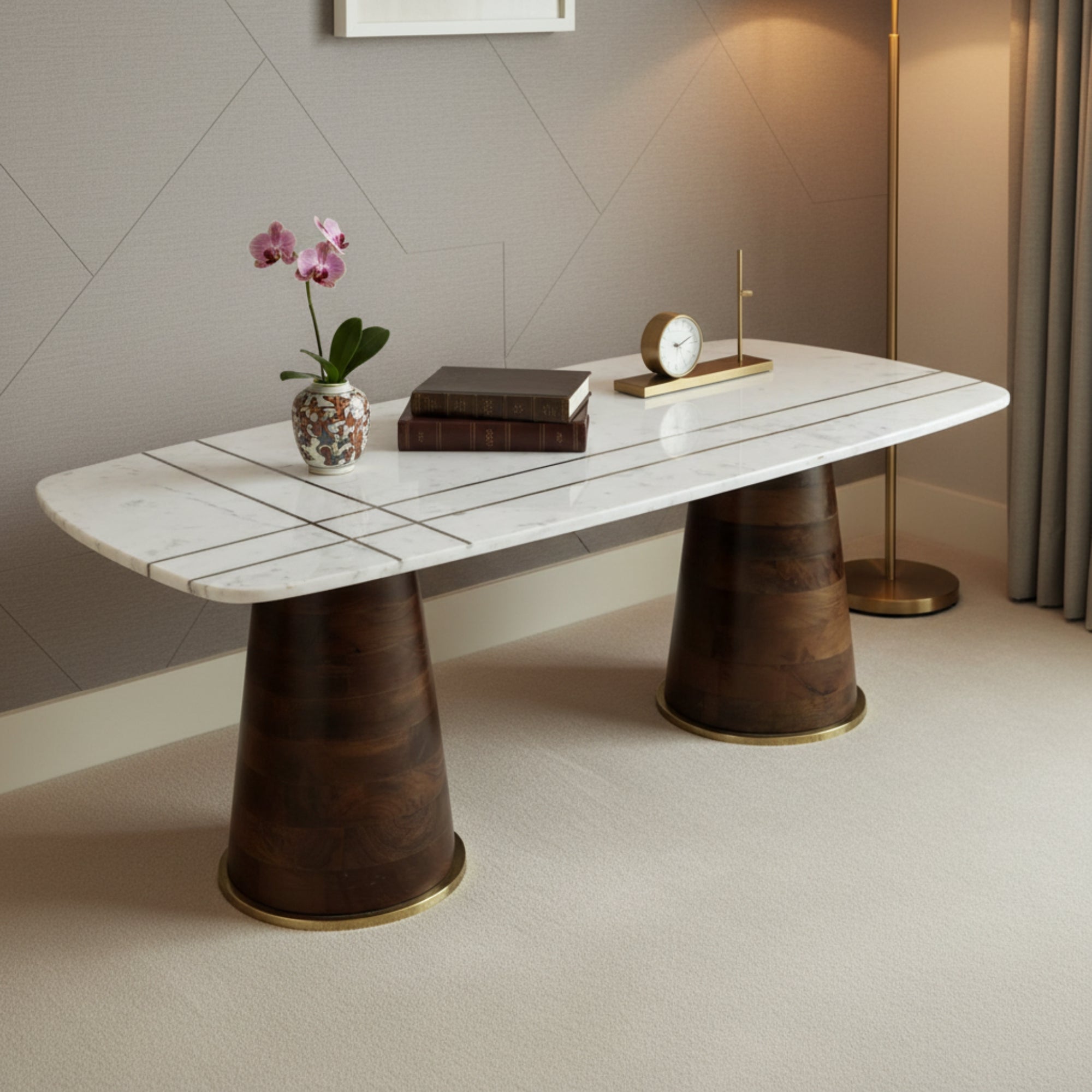 Marble Top Coffee Table with Wooden Base