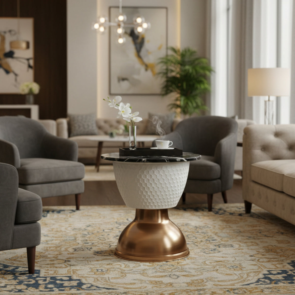 Marble Top Side Table with Textured MS Base