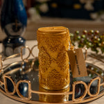 Medium Sparkle Glitter Golden Pillar Candle