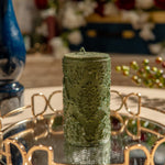 Medium Sparkle Glitter Green Pillar Candle