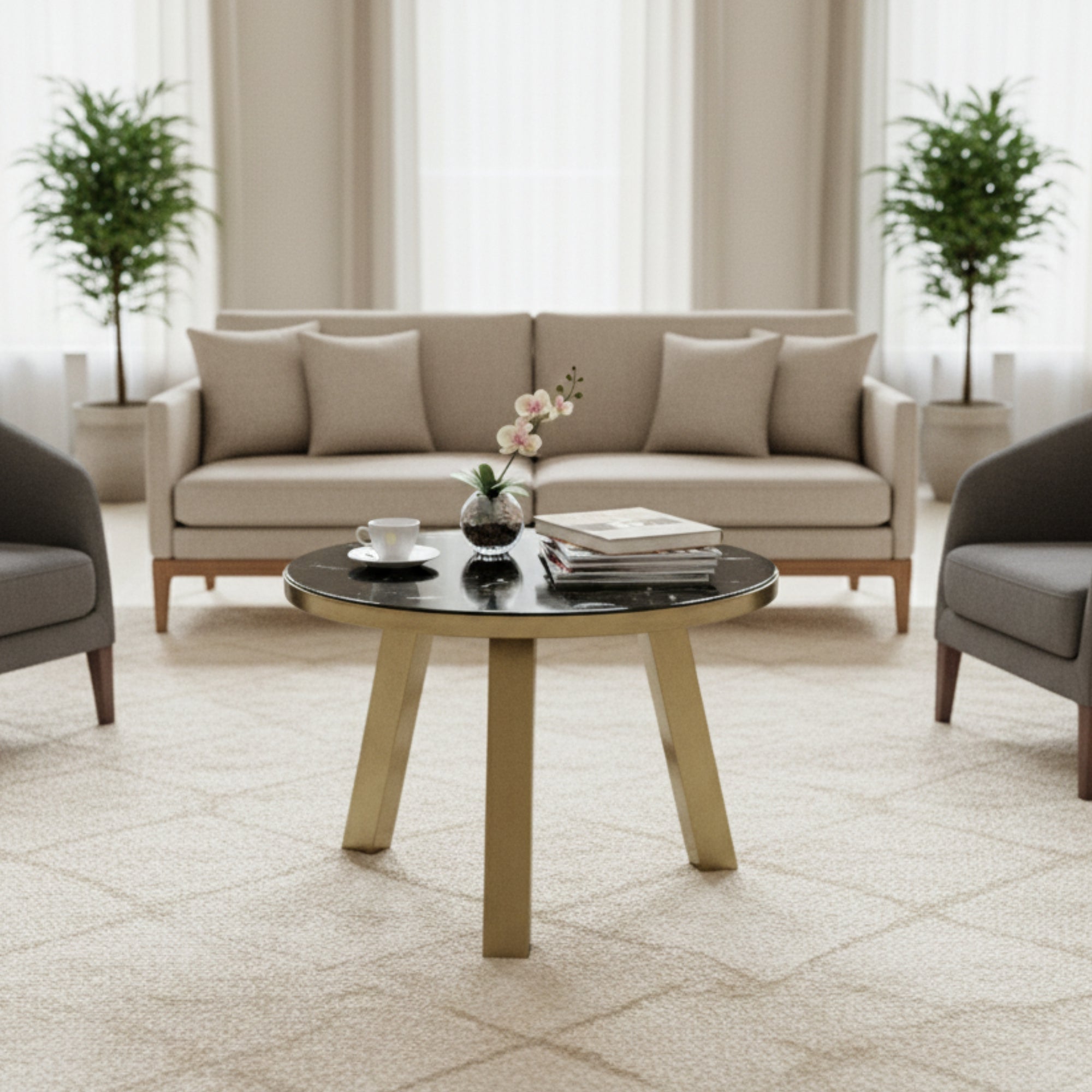 Metal Top Coffee Table with Metal Base