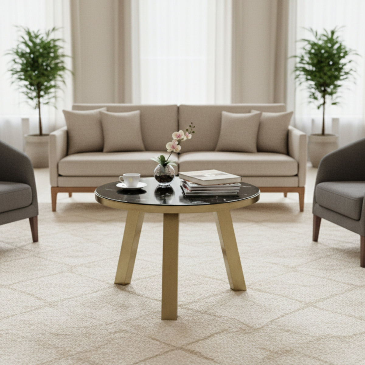 Metal Top Coffee Table with Metal Base