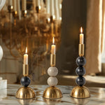 Modern Matte Black and Gold Candle Holder Set.