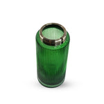 Nordic Vertical Stripes Glass Vase with Retro Metal Copper Edge.