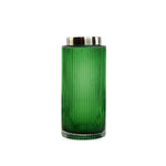 Nordic Vertical Stripes Glass Vase with Retro Metal Copper Edge