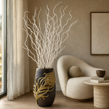 Wooden Vase with Gold Botanical Detailing