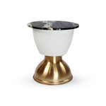 Pattern Round Marble Table featuring a White and Gold Metal Base.