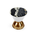 Pattern Round Marble Table featuring a White and Gold Metal Base
