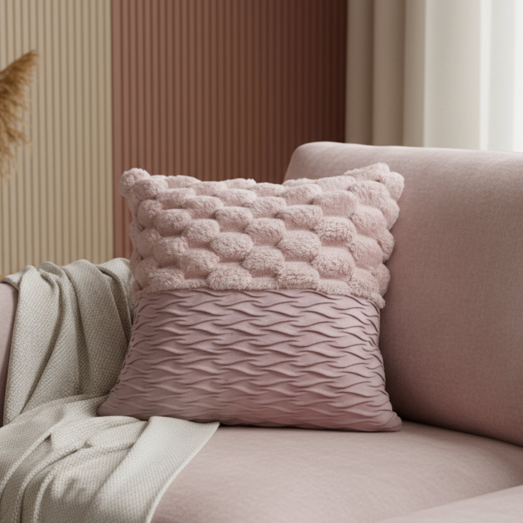 Pink 3D Plush Cushion Cover.