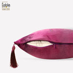 Pink Embroidered Velvet Beaded Fringed Hot Drill Butterfly Cushion Cover.