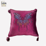 Pink Embroidered Velvet Beaded Fringed Hot Drill Butterfly Cushion Cover