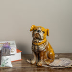 Playful Ceramic Yellow Bulldog Sculpture for Home Décor.