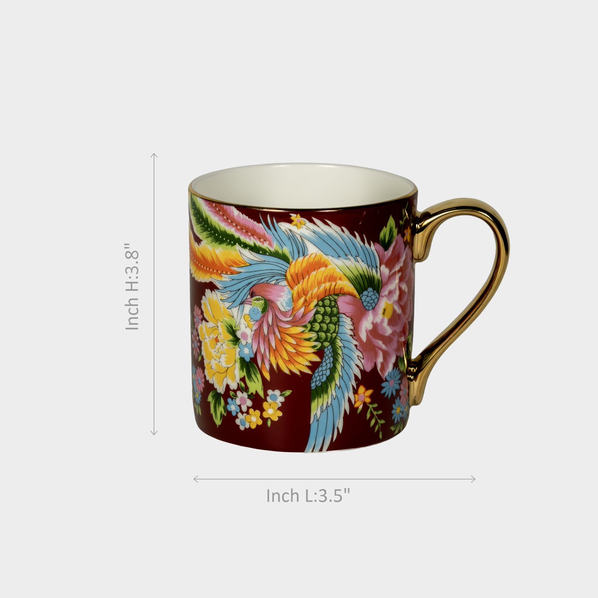 Porcelain Mug with Phoenix Artwork & Gold Handle.
