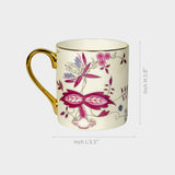 Porcelain Mug with Pink Floral Artwork & Gold Handle.