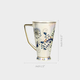 Premium Porcelain Mug with Blue Floral Design & Gold Handle.