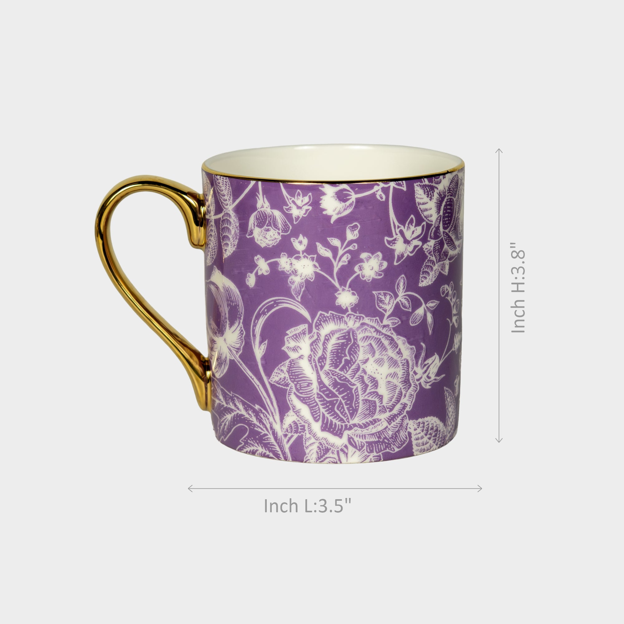 Purple Floral Mug with Gold Handle.