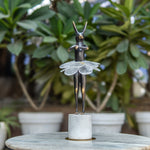 Rabbit Ballerina Sculpture—Metal, Selenite, and Marble Art Piece
