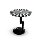Round Bone Inlay Side Table in Black and White