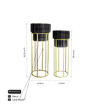 Round Cane Planters with Gold Metal Stand Set of 2.